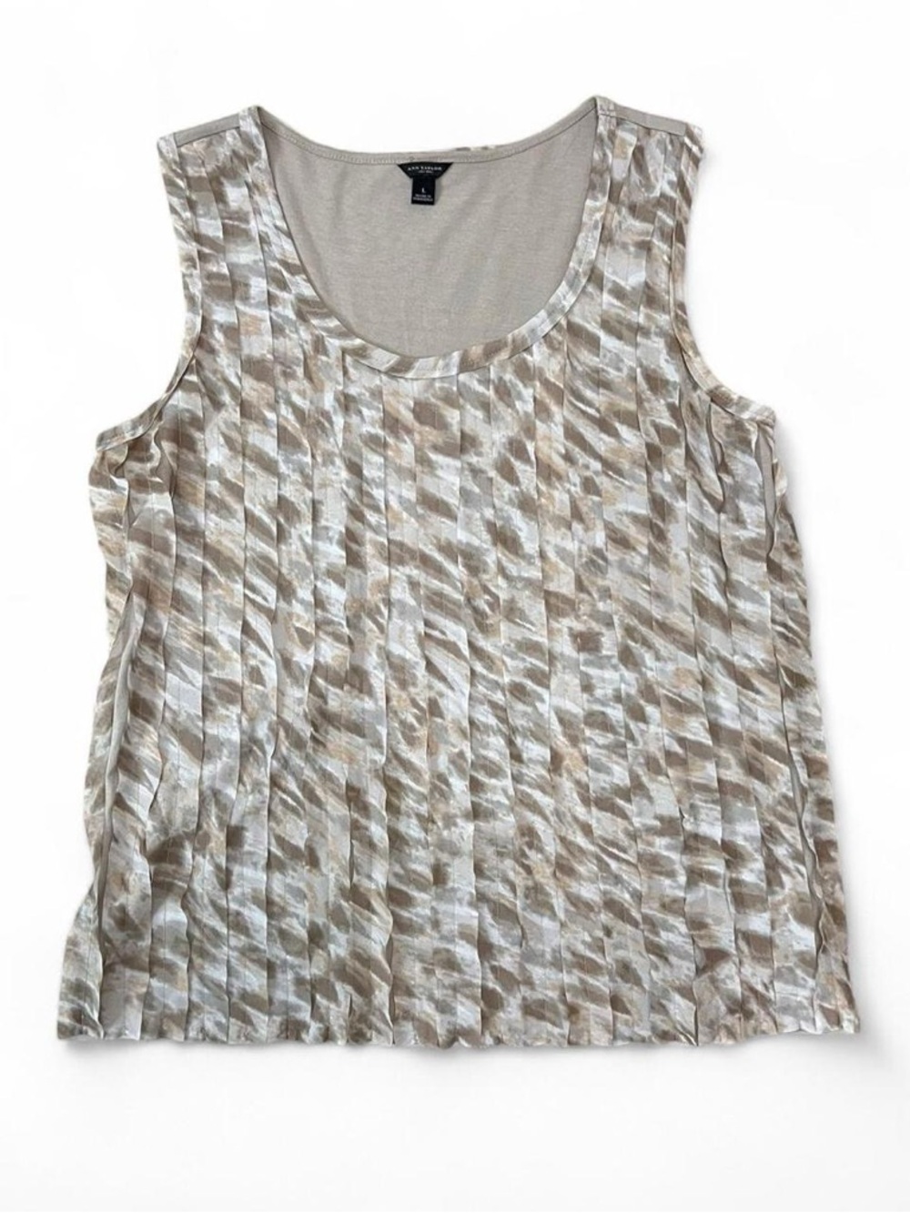 Worthington Beige Pleated Sleeveless Shell Top